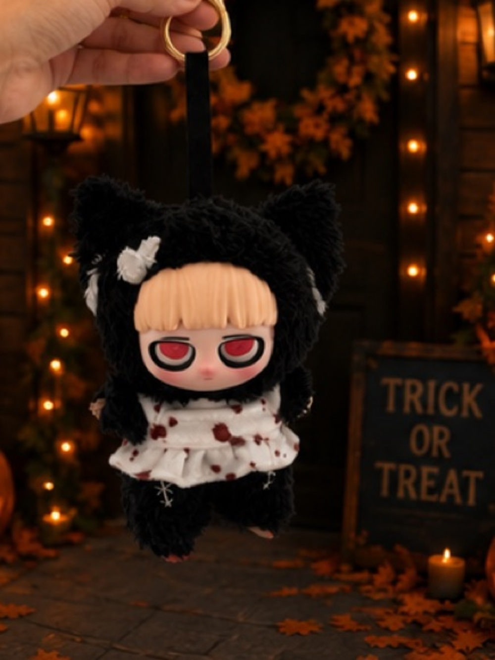 Halloween Horror Plush Keychain Bag Charm black cat